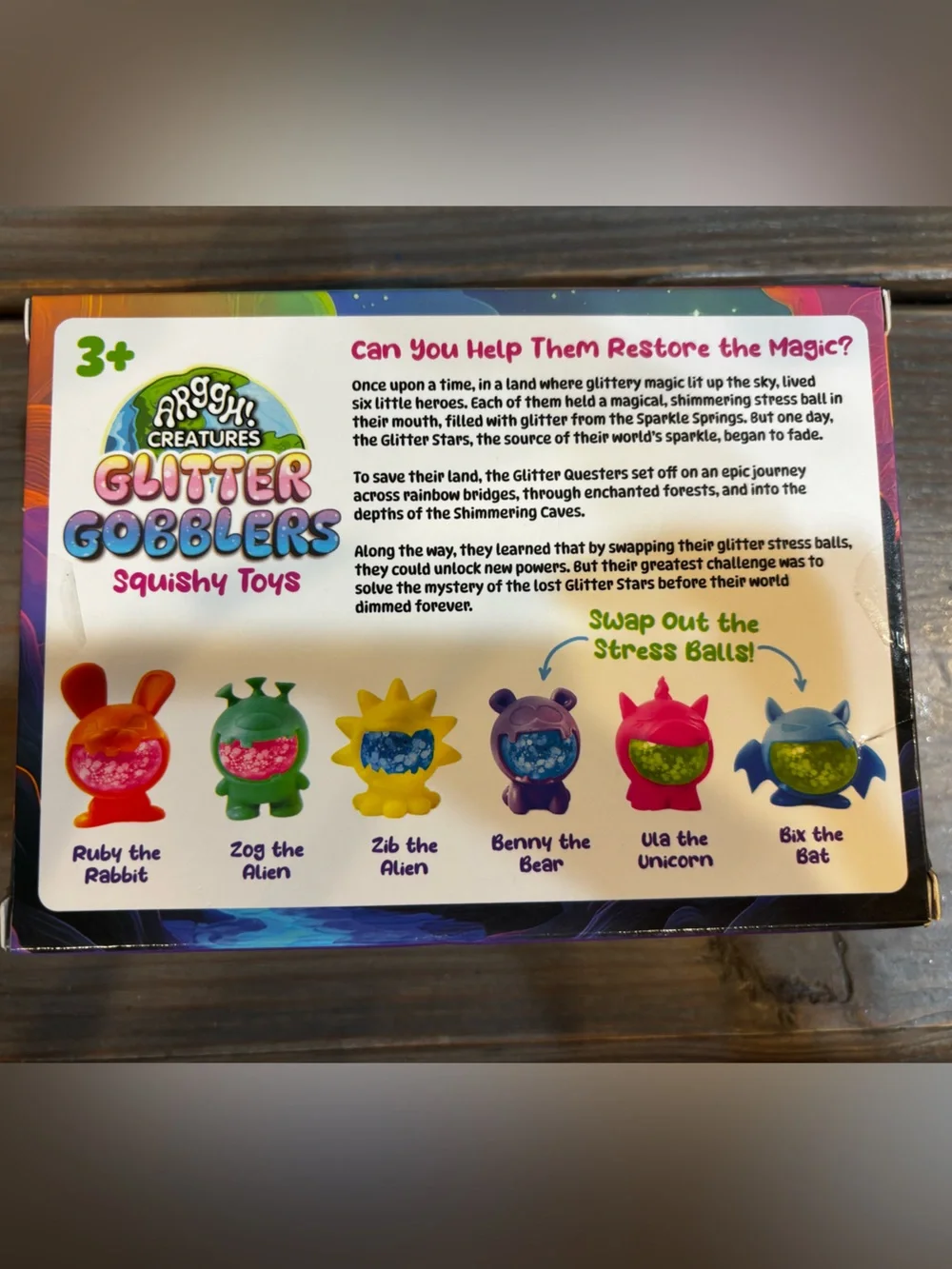 Arggh! creatures Glitter Gobblers Squishy toys 6 pack